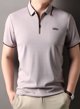 2025男士短袖t恤夏季潮流翻领T体恤衬衫领POLO衫拉链半袖上衣服男