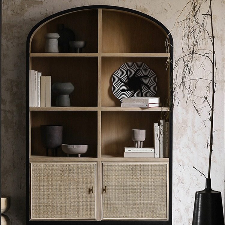 美式实木书柜轻奢藤编落地小书架酒柜北欧餐边柜法式复古拱形装饰,电子元器件市场,电线扎带/束线带,淘宝优惠券,粉丝福利购,淘宝优惠卷