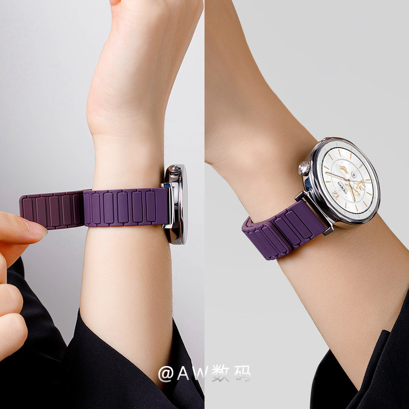适用oppo watch X2 Mini磁吸硅胶表带新款小金表女梅子色腕带OPPO WatchX/4Pro夏天透气SE表带watch3 pro表带