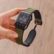 AW适用iwatch9手表applewatch10表带S9真皮S8苹果s11ultra3/2运动男秋冬7硅胶6高级SE新款磁吸扣疯马皮纹腕带