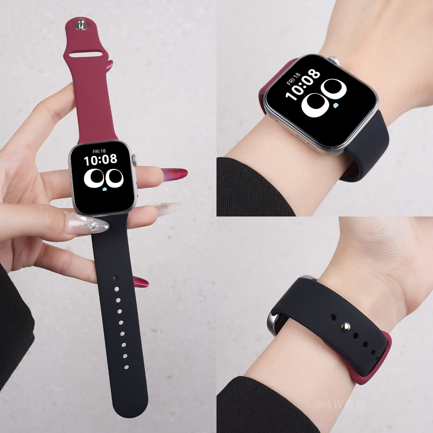 新款酒红配黑适用华为FIT4表带FIT3手表带watchfit4pro女款专用高级撞色反扣硅胶fit3智能运动男夏天透气配件