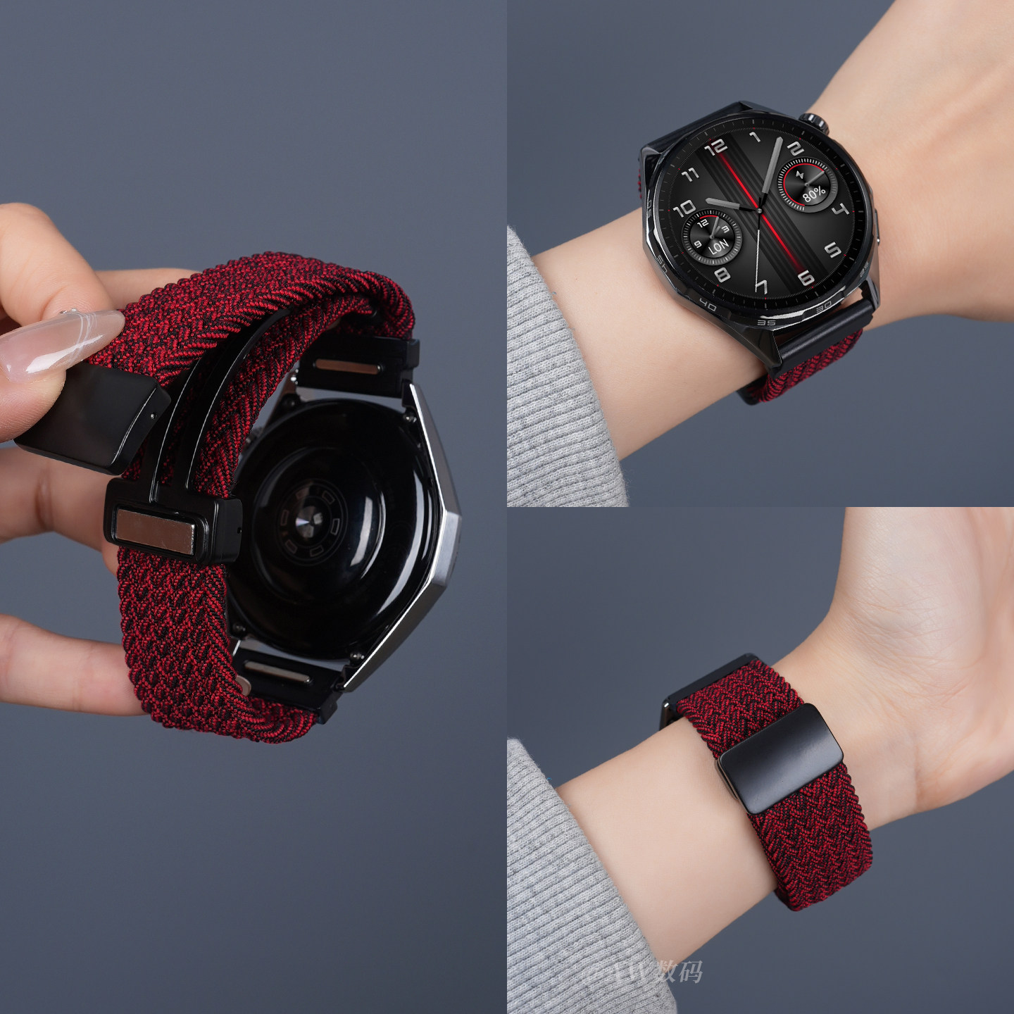 适用华为GT6表带手表gt6pro新款watch5尼龙编织磁吸腕带watchgt5夏天透气gt4/3/2智能运动按键款男女生替换带