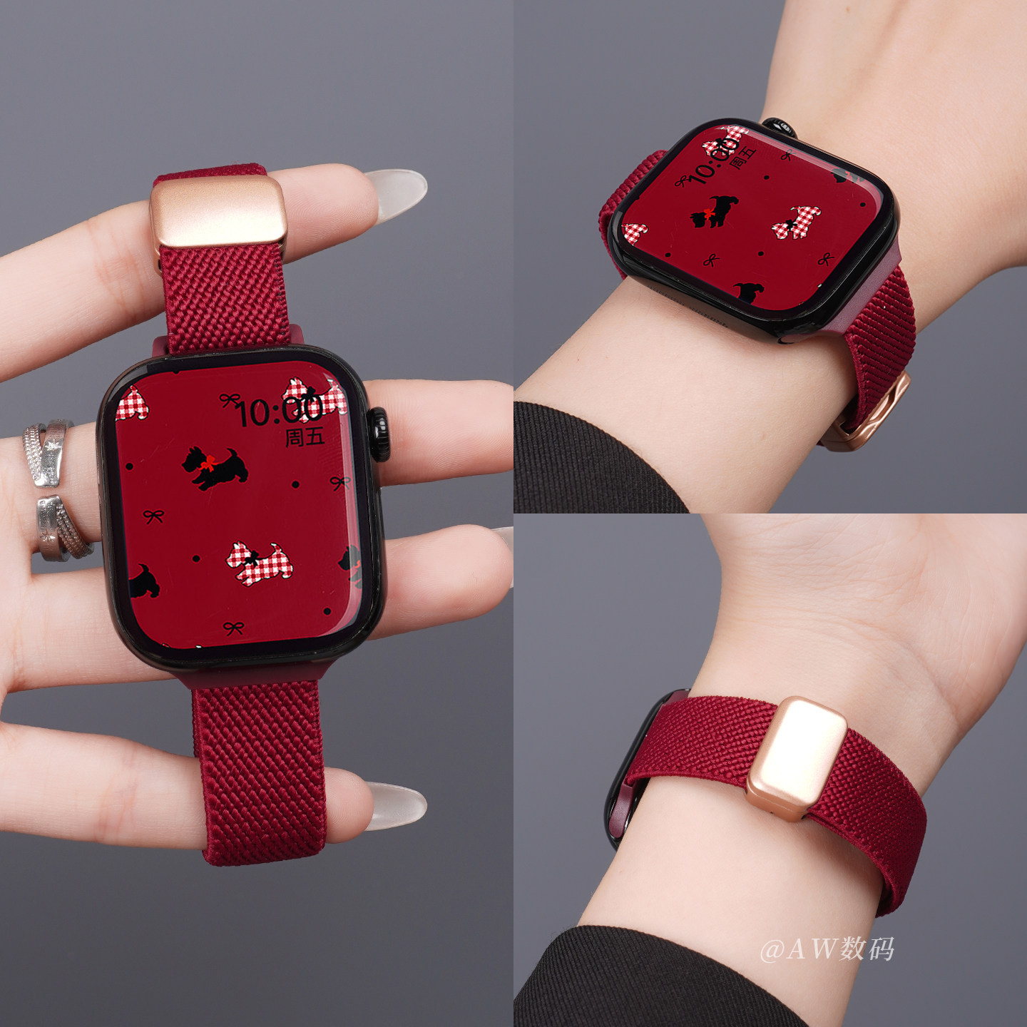 新款酒红色适用华为FIT4表带FIT3手表watchfit4pro女细款尼龙编织磁吸腕带fit3秋冬高级感fit2智能运动替换带