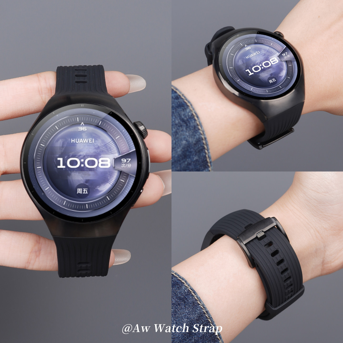 适用华为watch5手表带HUAWEI WATCH5 十周年官方同款硅胶男士46mm智能手表弧形专用42mm按键款秋冬女运动透气