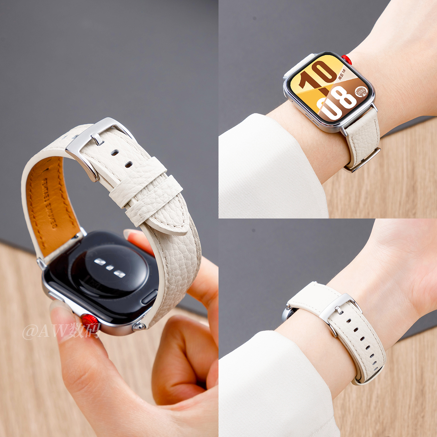 适用华为Watch FIT4表带Watchfit3手表荔枝纹真皮fit4pro新款牛皮腕带fit3雅致白夏天透气高级感男女款替换带