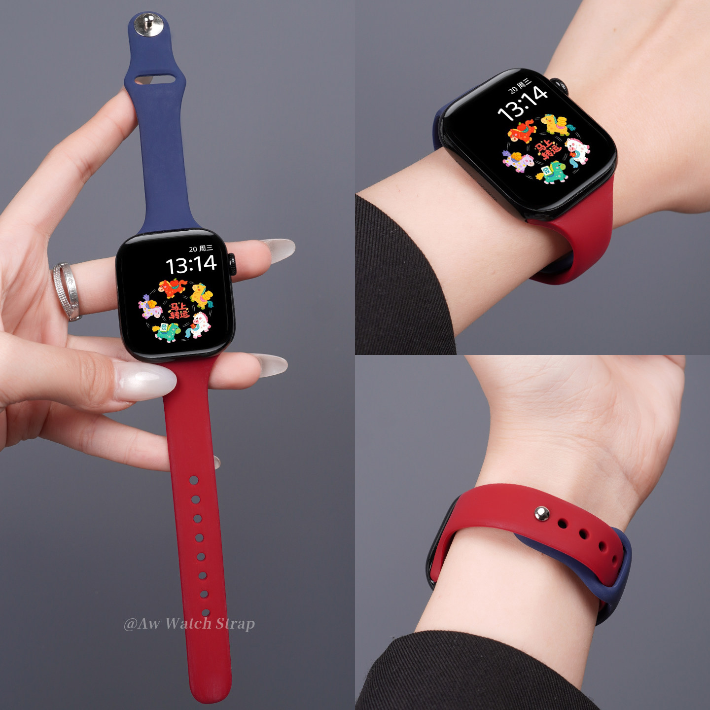 新款适用苹果手表s11表带iwatchs10小蛮腰细女款专用applewatch9官方同款硅胶s8撞色腕带s7高级se运动ultra男