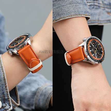 适用小米手表S4/S3表带真皮撞色款橙色xiaomi watch S4 sport表带S2真皮表带男款color2运动版S1 pro手表带女