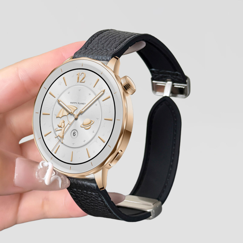 时尚荔枝纹磁吸扣表带适用OPPO Watch X2 Mini真皮表带女款小金表运动OPPO WatchX/4Pro夏天透气硅胶手表带男