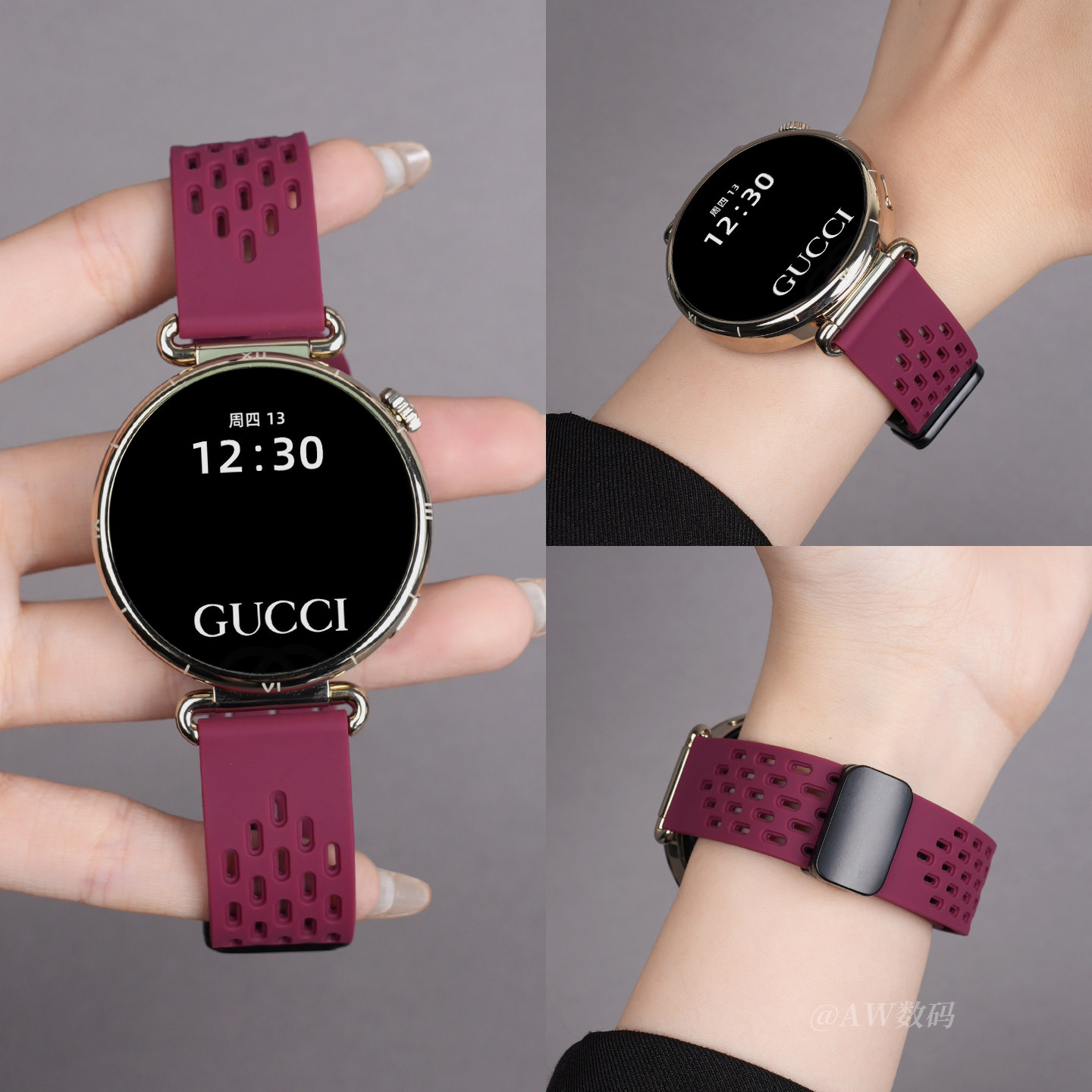 适用华为GT6表带gt5pro手表带watch5新款酒红色硅胶运动腕带watchgt6金属磁吸扣gt4女款gt3智能gt2透气夏天男
