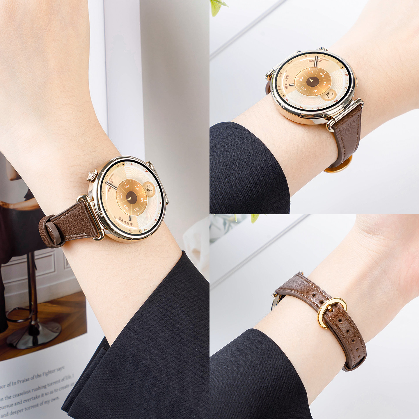 AW适用华为GT6表带gt5pro手表watchgt6夏季新款小蛮腰真皮watch5高级马蹄扣gt4/3女款FIT5女士细皮质替换腕带