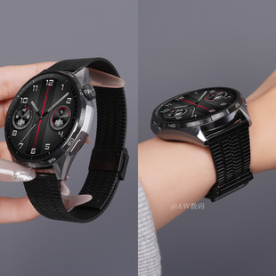 适用华为GT6表带watchgt5手表GT4新款 荣耀智能22mm表带 鱼骨纹Watch5米兰金属钢带GT3pro运动黑色钢链2E男女款