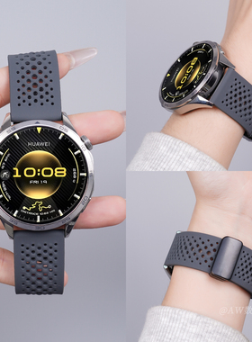 适用华为GT5手表gt6表带watch5/4网孔透气硅胶GT3pro磁吸扣2E荣耀男士新款表带智能运动秋冬高级灰色替换腕带