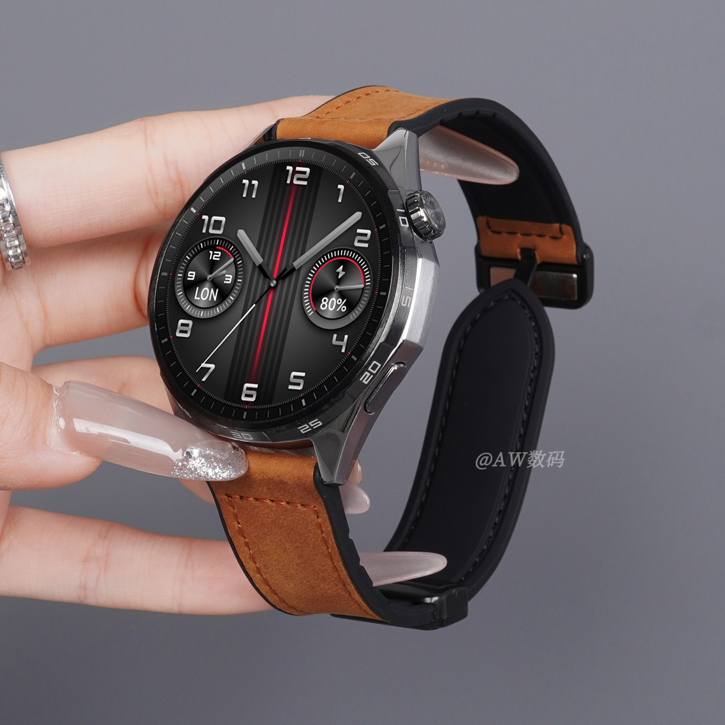 适用华为GT6表带gt5疯马纹真皮男