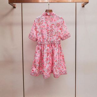 花卉宫廷风收腰家法式 新款 夏季 衬衫 连衣裙正肩M松紧翻领印花 短袖