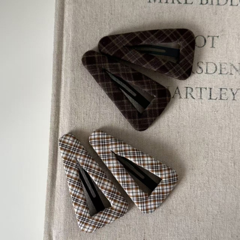 美式甜心三角格纹发夹布艺BB夹韩系少女时尚边夹发夹