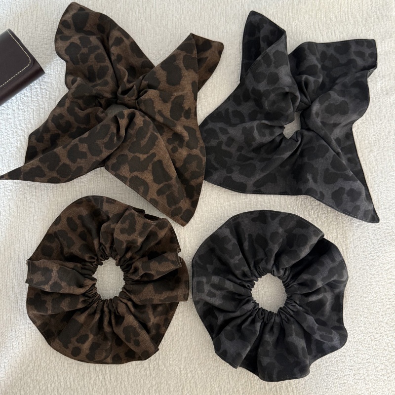 复古豹纹大肠发圈方巾灰色发绳简约气质扎头发头绳百搭女