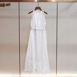 白色风温柔新款 背心镂空家园林S设计感连衣裙 夏季 收腰女减龄长款