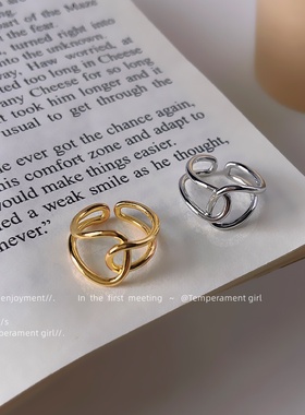 法式高级感 几何抽象异形镀18K开口戒指 线条素圈个性食指戒新款