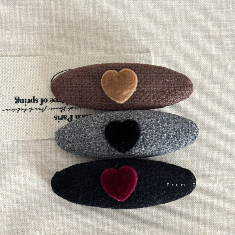 复古爱心丝绒发夹一字夹高级感侧边夹刘海夹简约气质发卡发饰