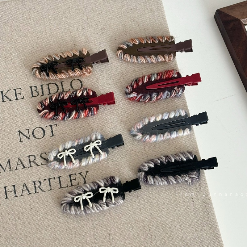 法式醋酸编织发夹女新款蝴蝶结前额刘海碎发整理边夹高级感侧边发