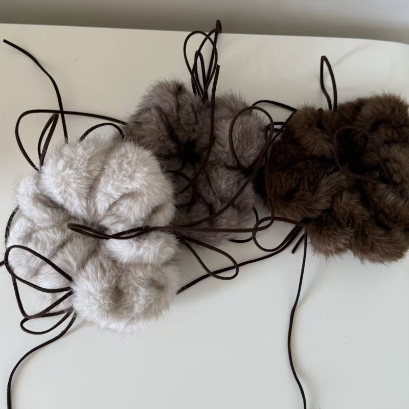 秋冬氛围感蝴蝶结毛线针织发圈温柔气质大肠圈花边毛绒马尾皮筋头