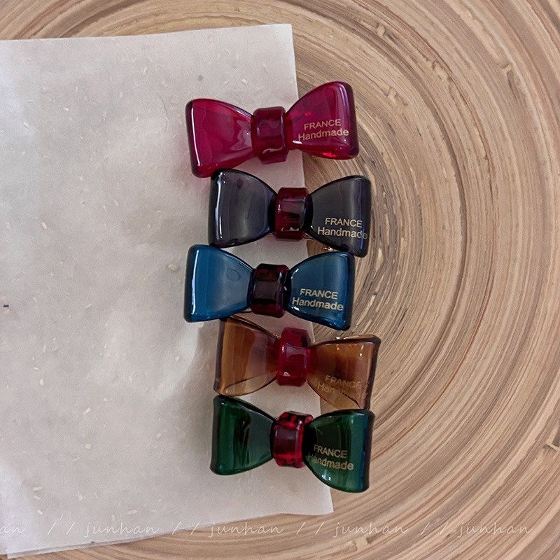 精致透明感金标醋酸蝴蝶结发夹侧边刘海夹简约新款少女发卡前额夹