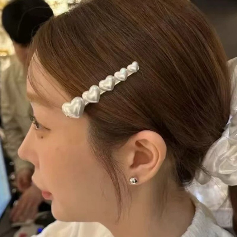 两个装欧尼同款白色爱心珍珠发夹女高级感边夹侧边碎发一字夹头饰