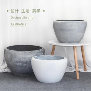 简约敞口圆形水泥花盆家用阳台绿植花卉镁泥花箱高方大号简约 欧式
