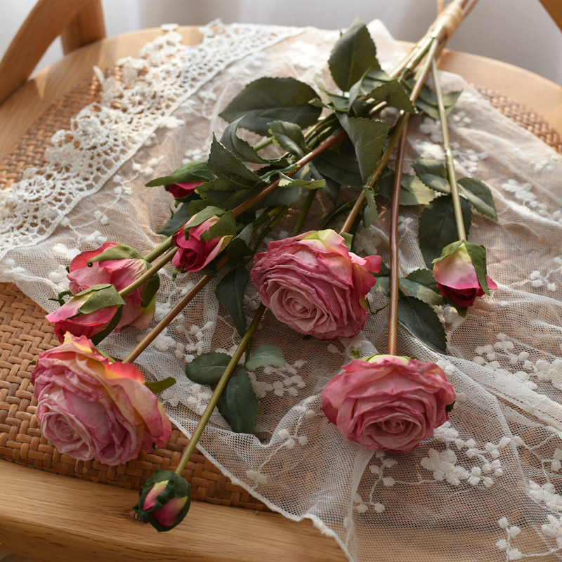 复古玫瑰花束假花干燥花仿真花手捧花客厅摆设花艺摆件高端轻奢绢