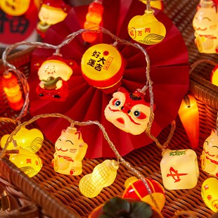 新款小红灯笼灯串发光福字led灯带装饰彩灯2026春节过年阳台布置