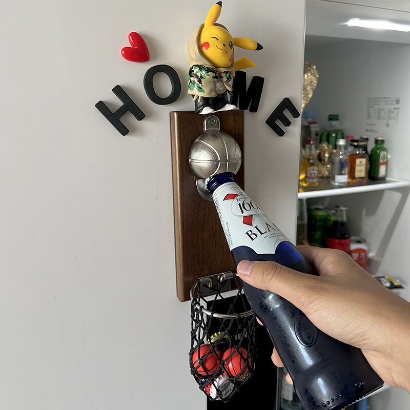 卡通黄耗子磁吸壁挂式篮球开瓶器磁吸冰箱贴啤酒起子篮筐个性启子