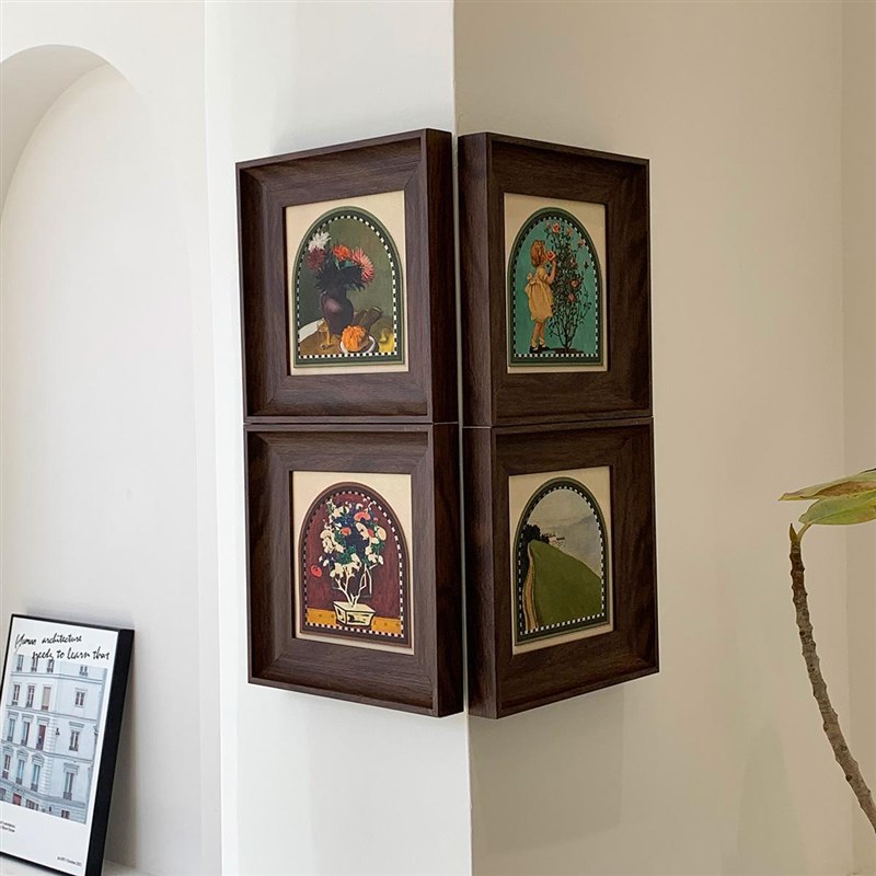 法式复古客厅拐角挂画高级感正方形沙发背景墙挂画中古风餐装饰画图片