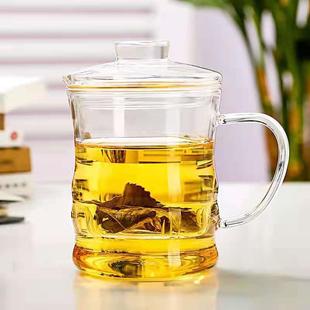 高硼硅玻璃泡茶杯办公室水杯竹节三件杯家用透明茶水分离泡茶杯定