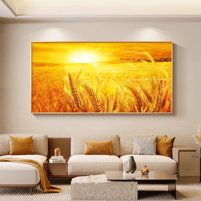 金色麦田餐厅装饰画日出太阳客厅沙发墙壁挂画丰收麦穗田园风景画