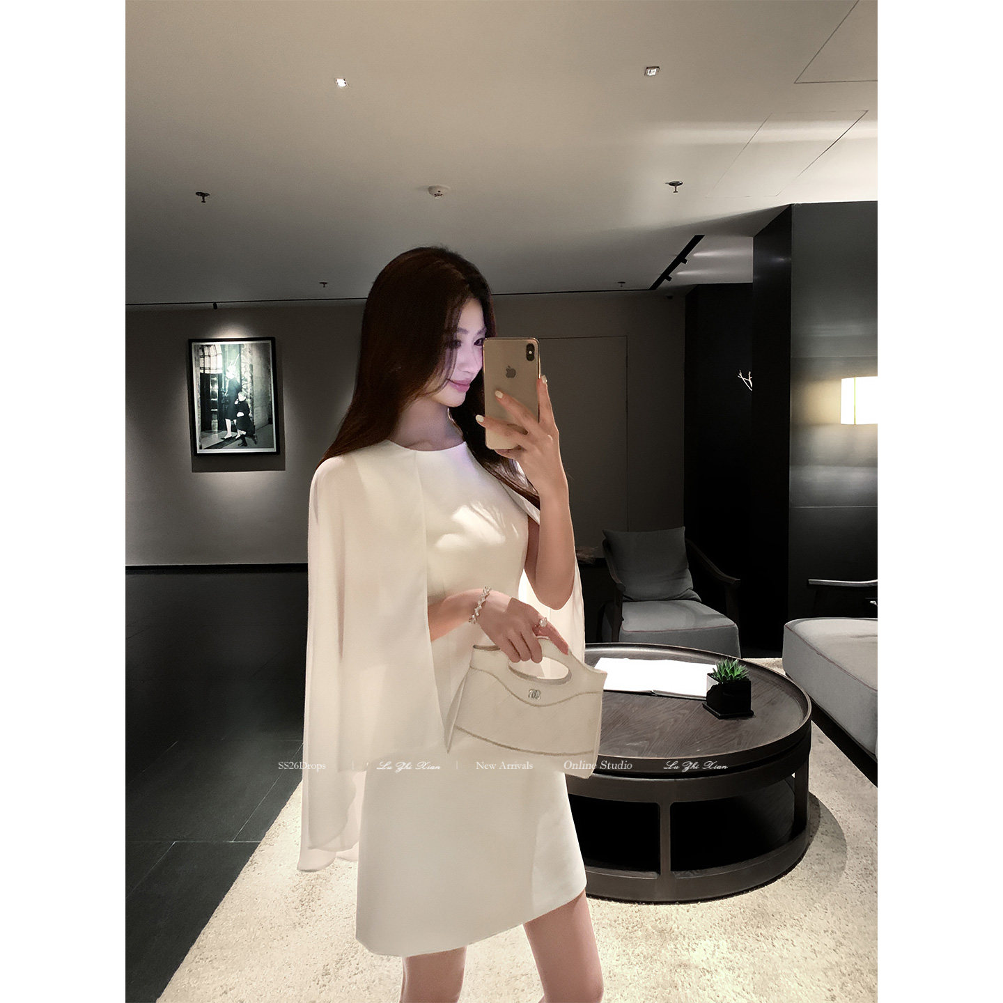 刘智贤【辛西娅小姐】清冷高智感薄纱披肩连衣裙女名媛聚会轻礼服