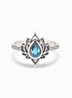 跨境 镀925银莲花戒指女简约时尚欧美网红复古镶锆石指环批发