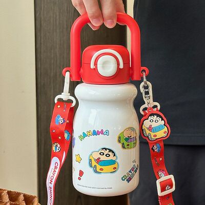 蜡笔小新联名款可爱儿童保温杯2025新款大容量便携手提双饮吸管杯