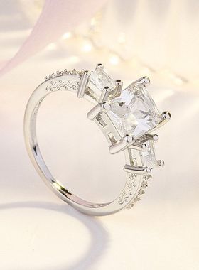 WISH热卖时尚经典手饰品 欧美高档奢华锆石戒指 高品质镀白金