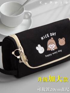 文具袋女款黑色中学初中生笔袋女生简约小众大容量2023年新款耐脏