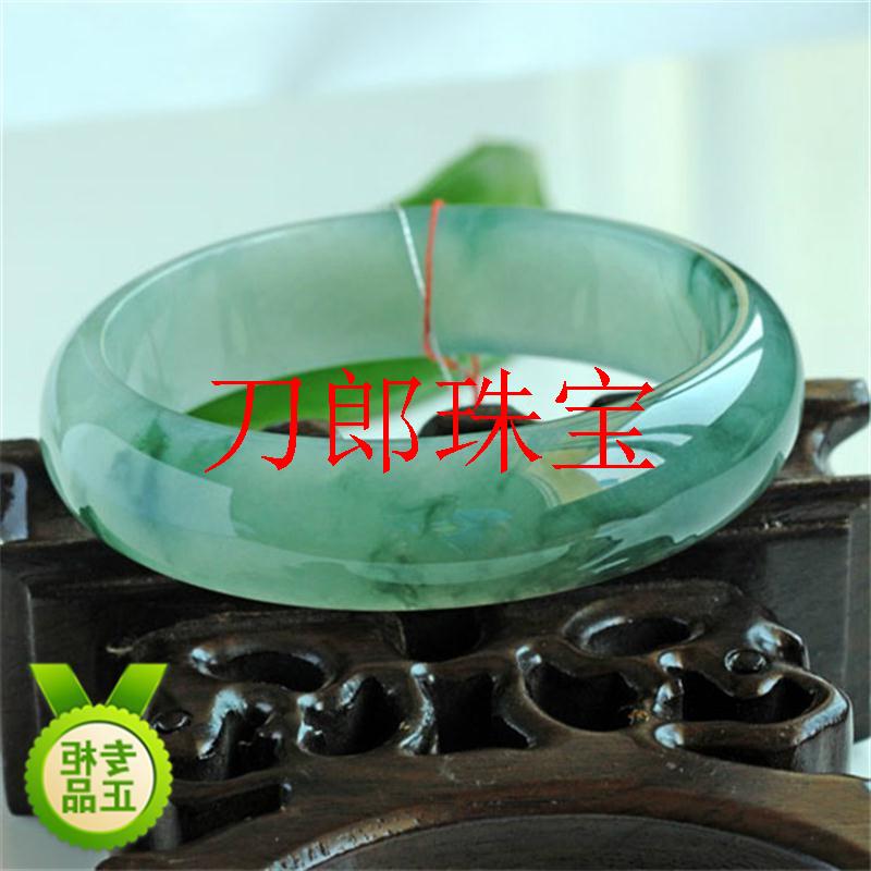 高品质翡翠冰糯种玉石手镯贵妃镯正阳绿飘花油青色扁条玉镯子处理