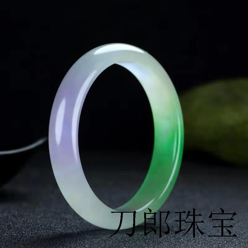 缅甸翡翠色玉手镯冰糯种正圈春彩飘阳绿淡紫花浅白贵妃圆镯子包邮