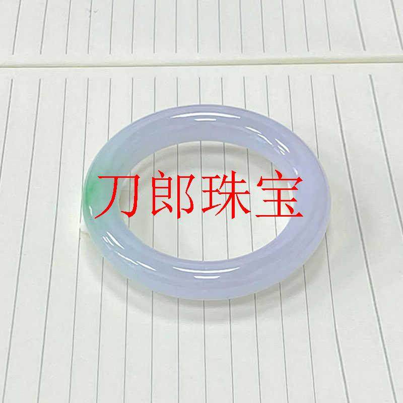缅甸冰种翡翠色手镯紫罗兰淡紫飘阳绿胖圆条春彩玉镯少女款甜美风