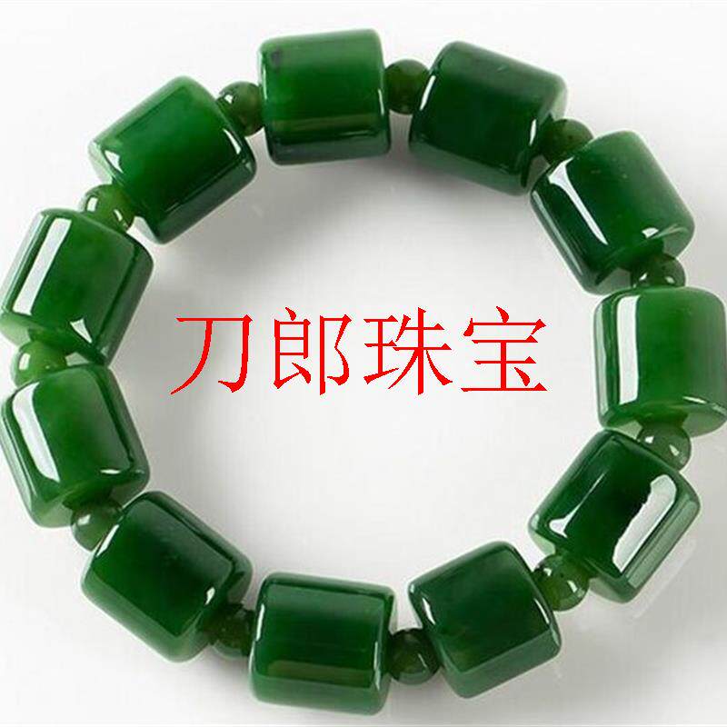 新疆和田玉菠菜绿碧玉手链碧玉桶珠玉石手链圆珠手串男款手饰品