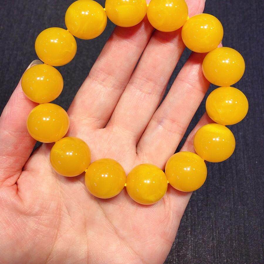 精品老矿飘花老蜜蜡鸡油黄手串招财转运琥珀圆珠手链男女情侣同款