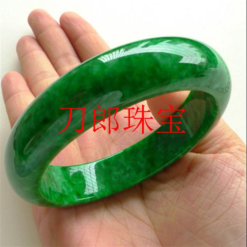 缅甸翡翠色手镯冰糯种祖母绿干青玉镯子满绿正圈扁条玉石手镯女款