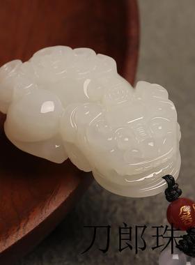 新疆和田玉霸王貔貅吊坠男女款项链皮丘招财情侣挂件福禄双全玉坠