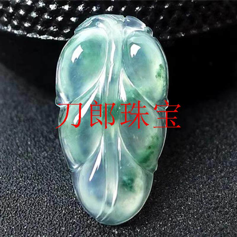 缅甸翡翠色高冰种飘花叶子吊坠男女款飘绿阳绿金枝玉叶挂件锁骨链