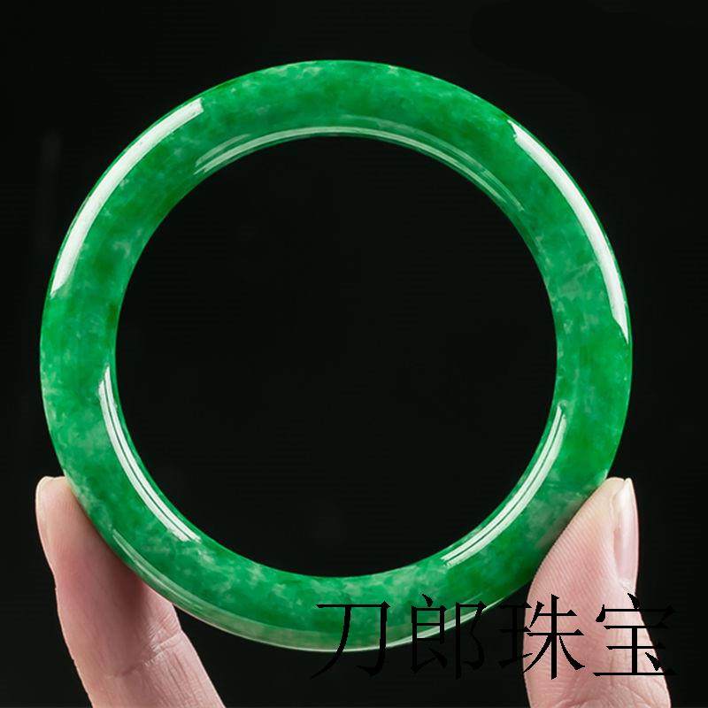 阳绿翡翠色正圈手镯冰种帝王绿缅甸老坑料满绿女款通透圆条玉镯子