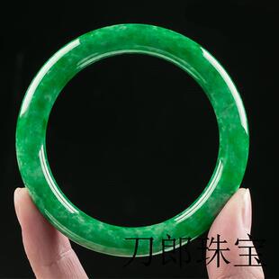 阳绿翡翠色正圈手镯冰种帝王绿缅甸老坑料满绿女款通透圆条玉镯子