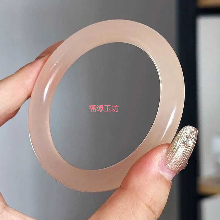 精选少女藕粉荔枝冻玉石阿富汗镯子圆条手镯年轻玉石冰种饰品送礼